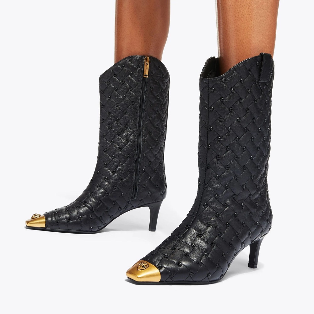Kurt Geiger London Regent Crystal Boots Black Leather Sz 36